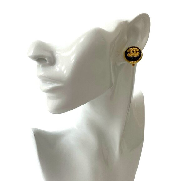 CHANEL Vintage Black Logo Earrings